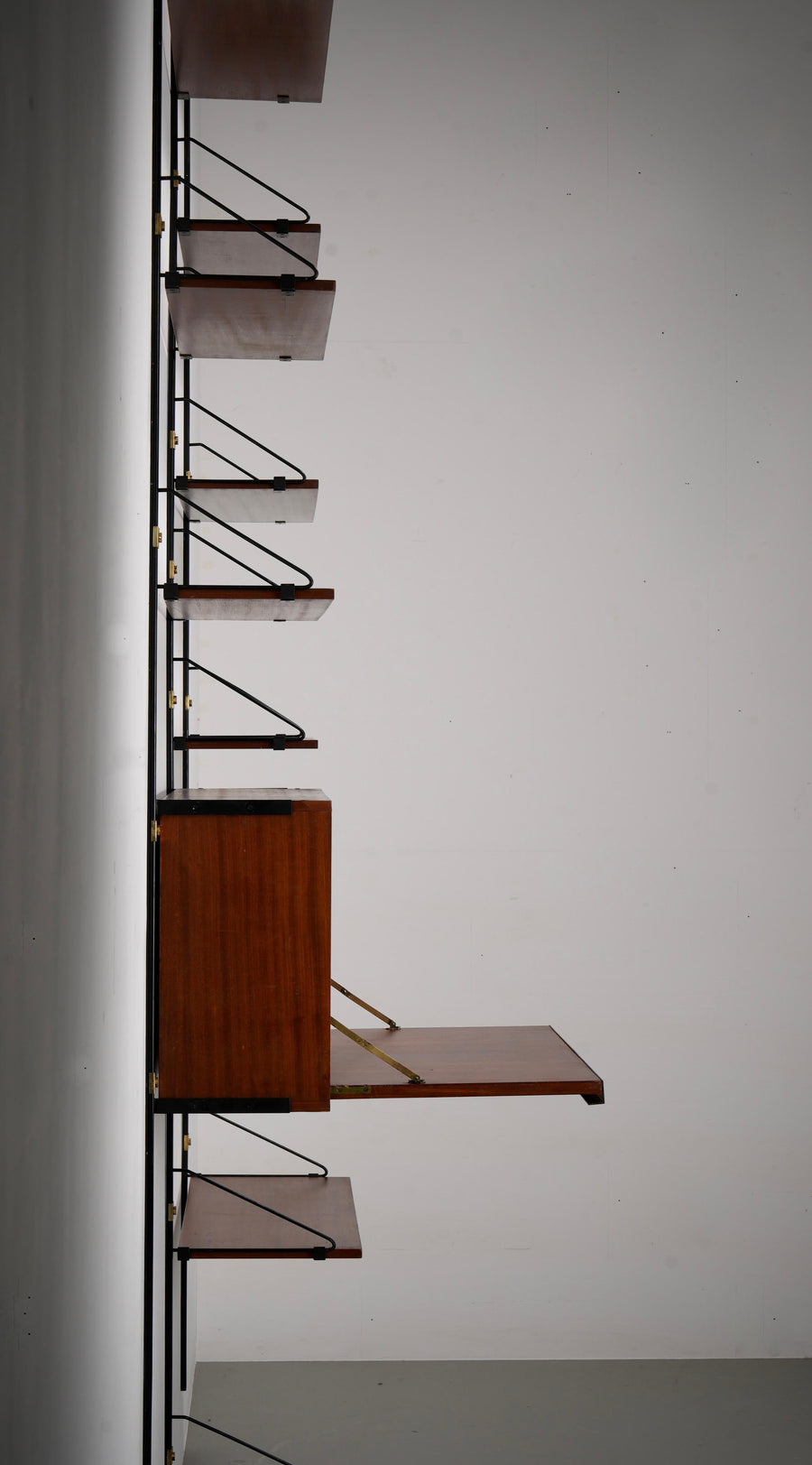 High modular Wall Unit with Dry Bar in Wood, Metal and Brass, Italy, 1960's