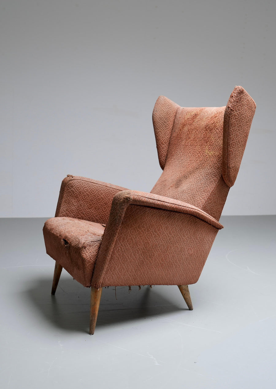 Gio Ponti Armchair 820 for Hotel Royal Napoli in Wood and Fabric, Italy, 1953
