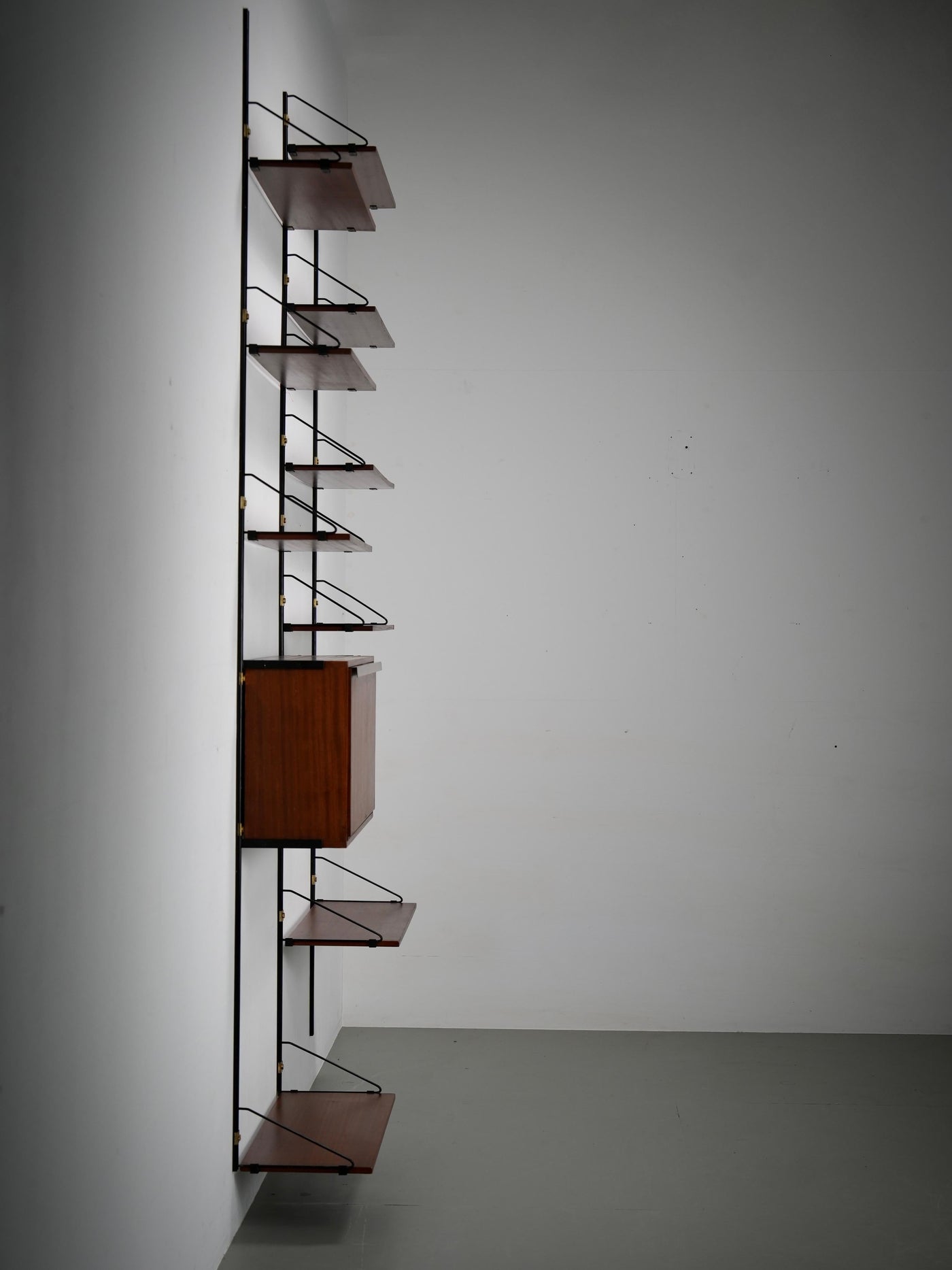 High modular Wall Unit with Dry Bar in Wood, Metal and Brass, Italy, 1960's