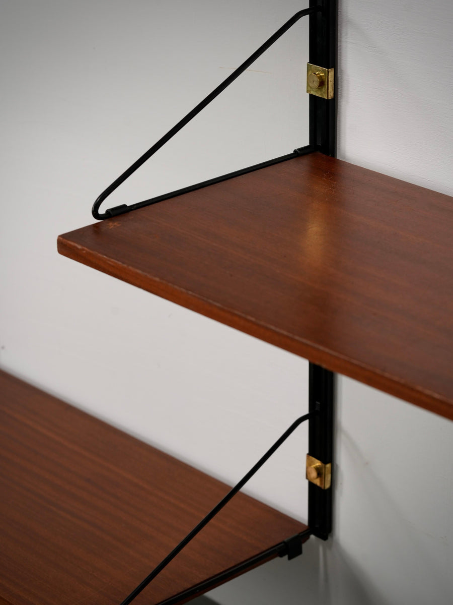 High modular Wall Unit with Dry Bar in Wood, Metal and Brass, Italy, 1960's