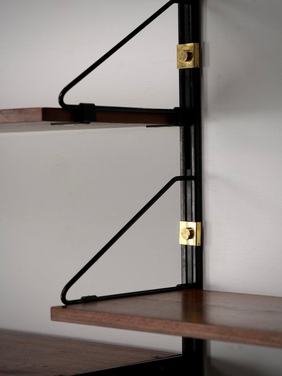 High modular Wall Unit with Dry Bar in Wood, Metal and Brass, Italy, 1960's
