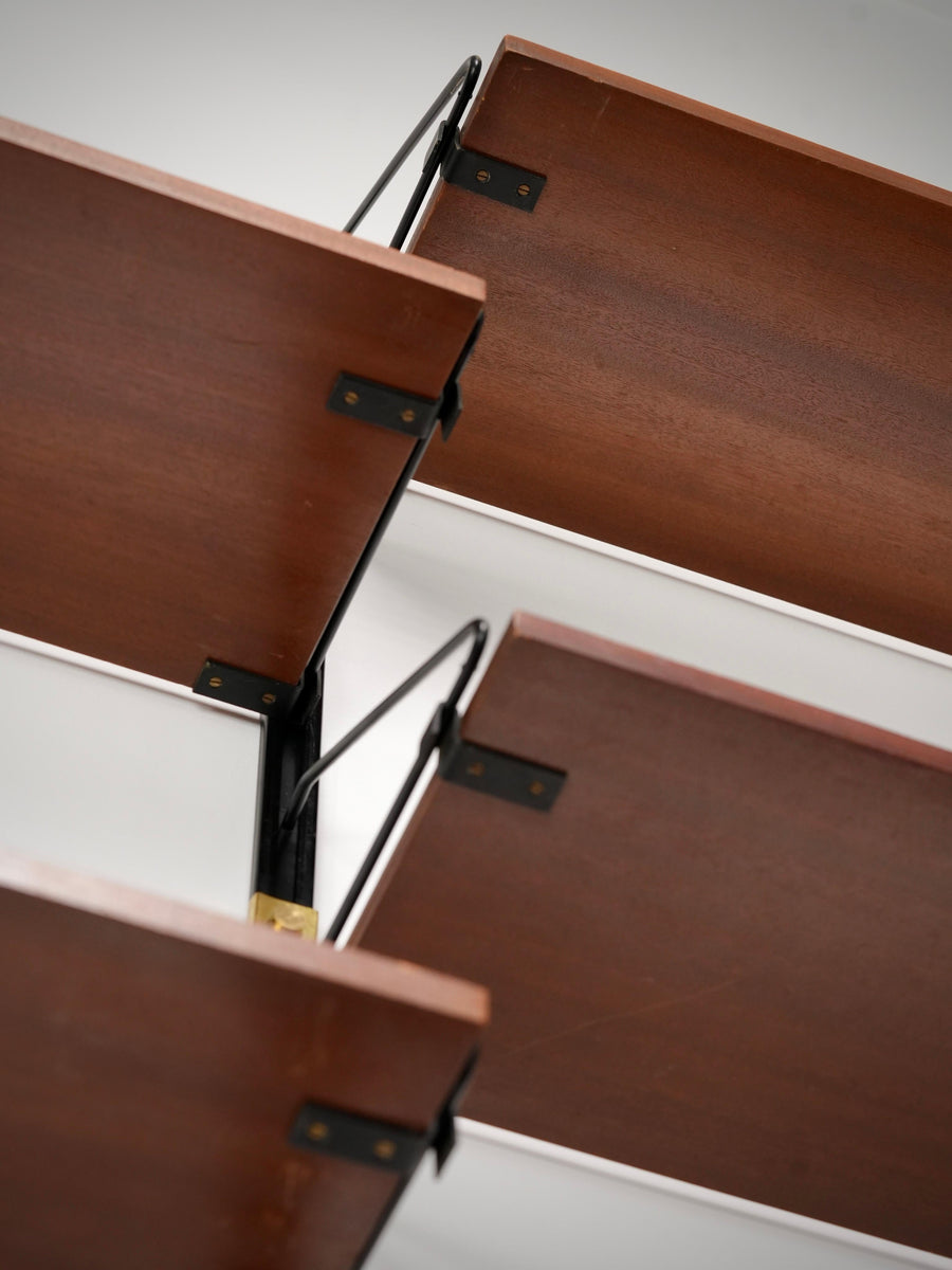 High modular Wall Unit with Dry Bar in Wood, Metal and Brass, Italy, 1960's