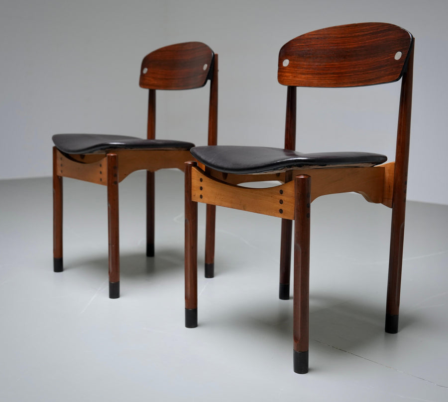 Set of 2 Diningroom Chairs in Teak, Mahogany and faux leather, Italty, 1960's