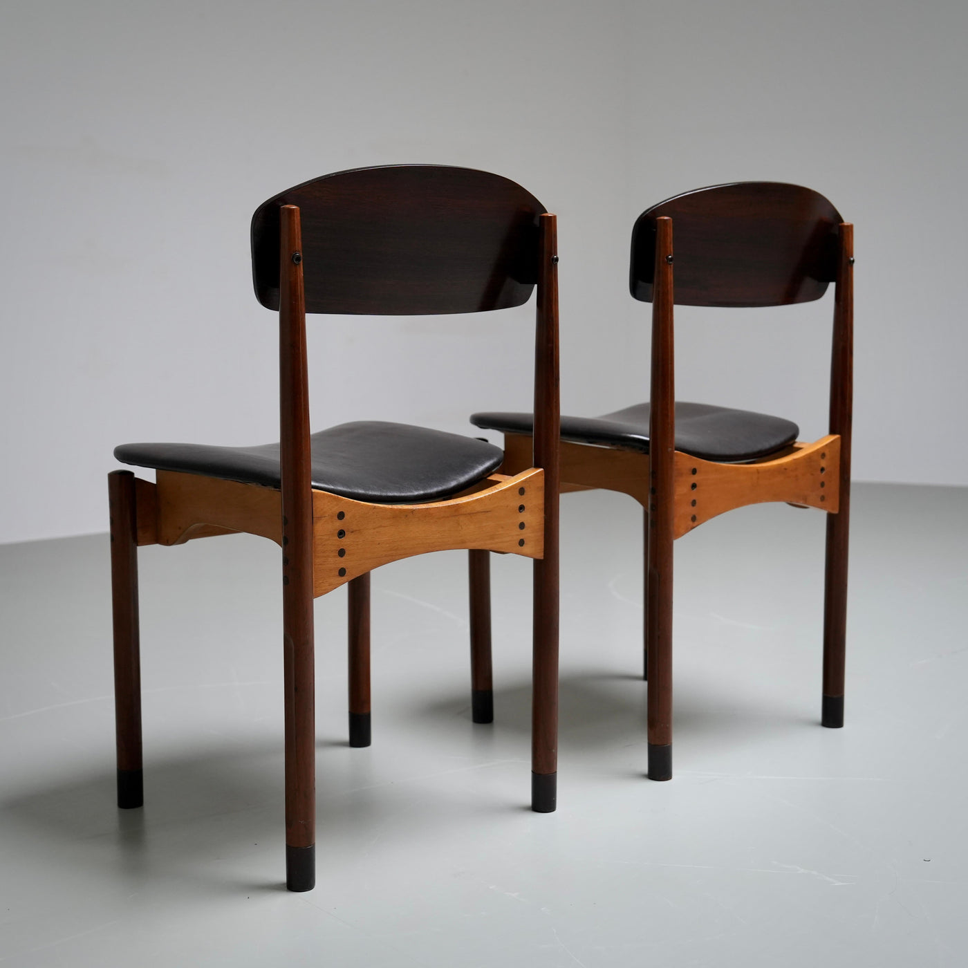 Set of 2 Diningroom Chairs in Teak, Mahogany and faux leather, Italty, 1960's