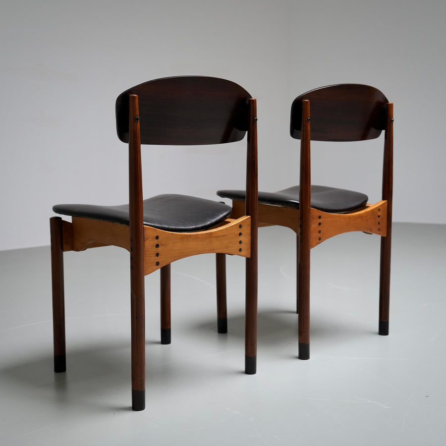 Set of 2 Diningroom Chairs in Teak, Mahogany and faux leather, Italty, 1960's