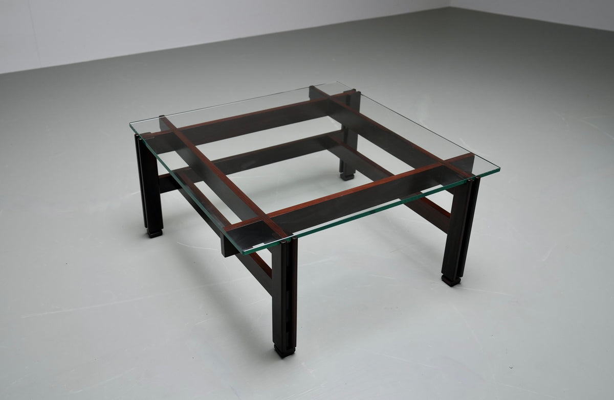 Ico Parisi Coffee Table in Glass and Wood for Cassina, Italy, 1962