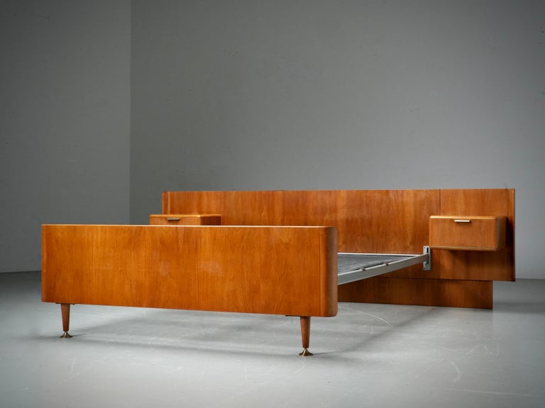 Northern European modern Double Bed with integrated floating Nightstands, 1950's