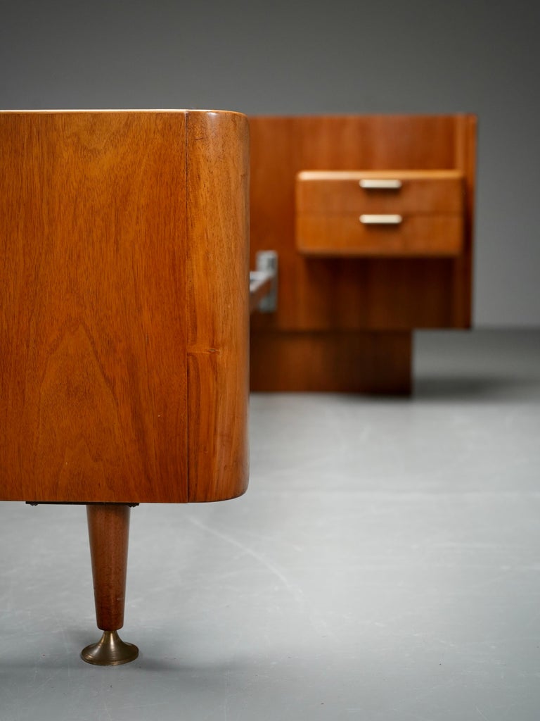 Northern European modern Double Bed with integrated floating Nightstands, 1950's