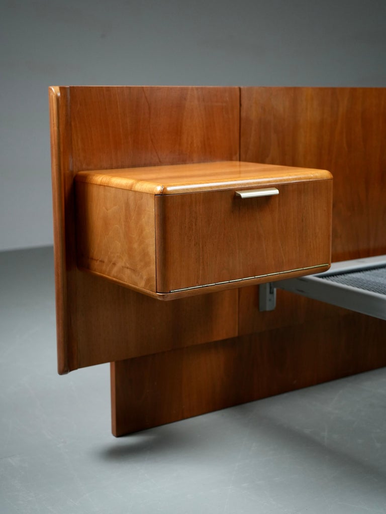 Northern European modern Double Bed with integrated floating Nightstands, 1950's