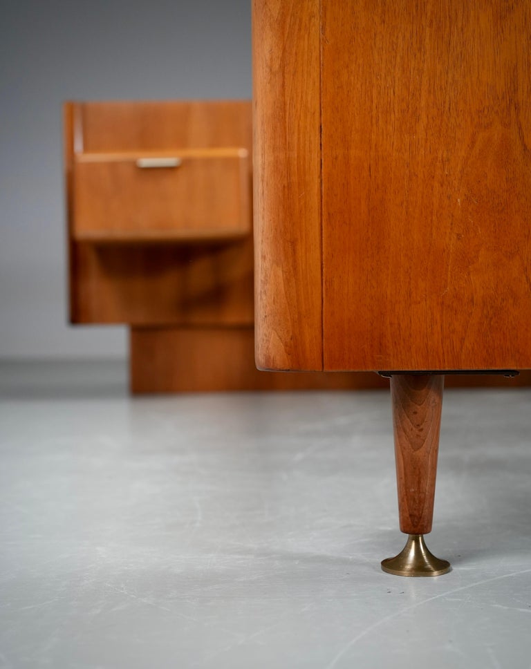 Northern European modern Double Bed with integrated floating Nightstands, 1950's