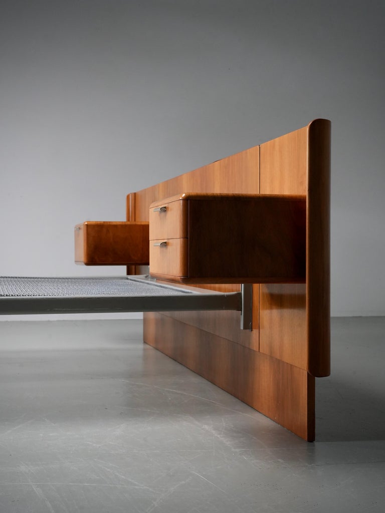 Northern European modern Double Bed with integrated floating Nightstands, 1950's