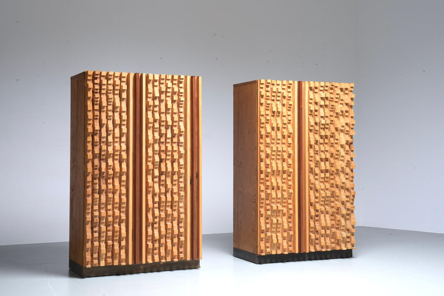 Set of 2 Cabinets in Beech and Ash by Stefano d'Amico, Italy, 1974