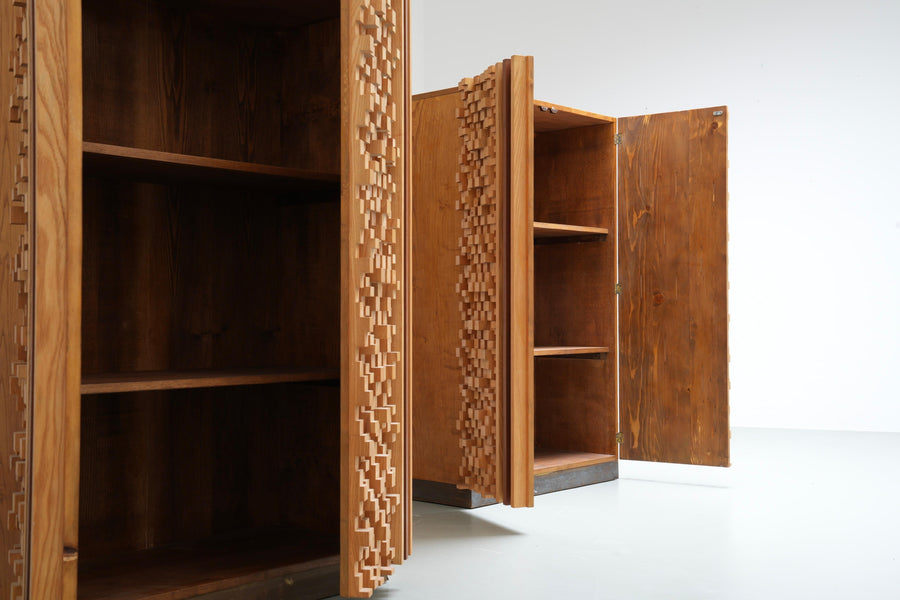 Set of 2 Cabinets in Beech and Ash by Stefano d'Amico, Italy, 1974