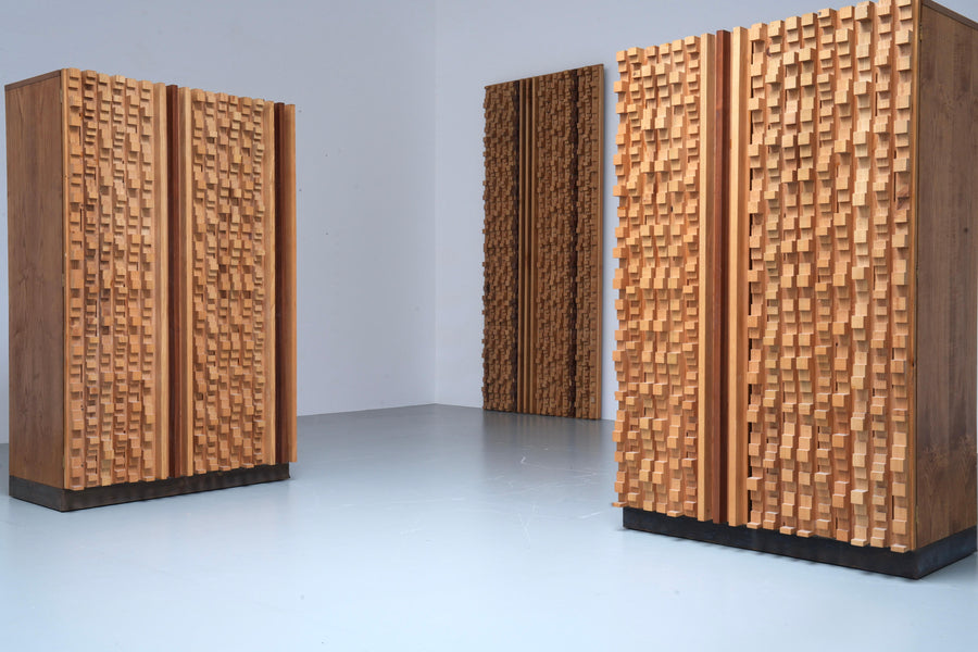 Set of 2 Cabinets in Beech and Ash by Stefano d'Amico, Italy, 1974