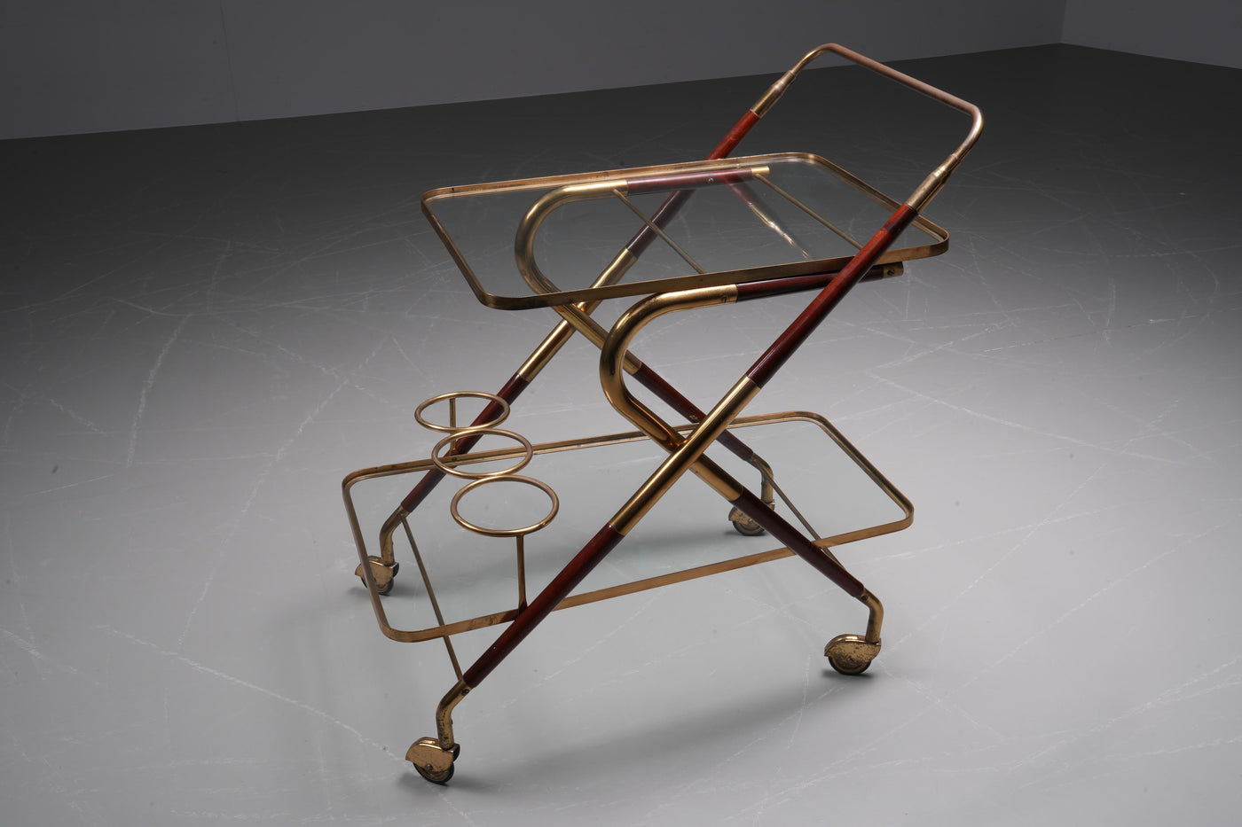 Grappa Trolley by Cesare Lacca in Glass, Brass and Metal. Italy, 1950’s