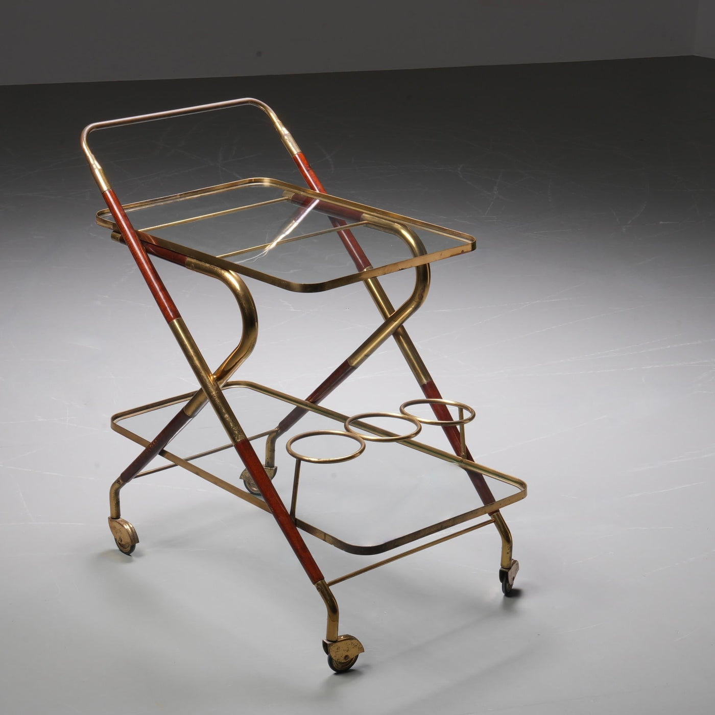 Grappa Trolley by Cesare Lacca in Glass, Brass and Metal. Italy, 1950’s