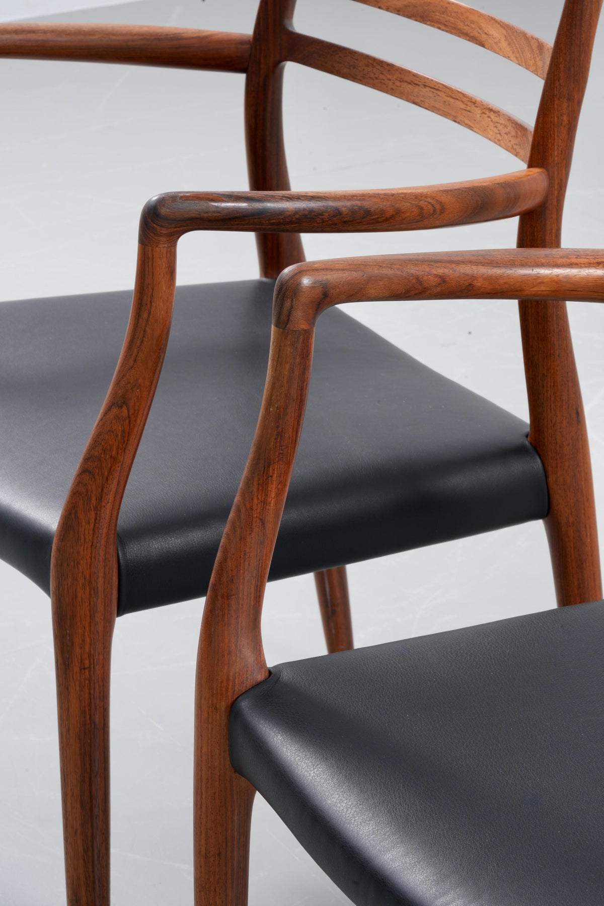 Niels Otto Mølller set of two Chair 62 in Rosewood and Leather, Denmark, 1960's