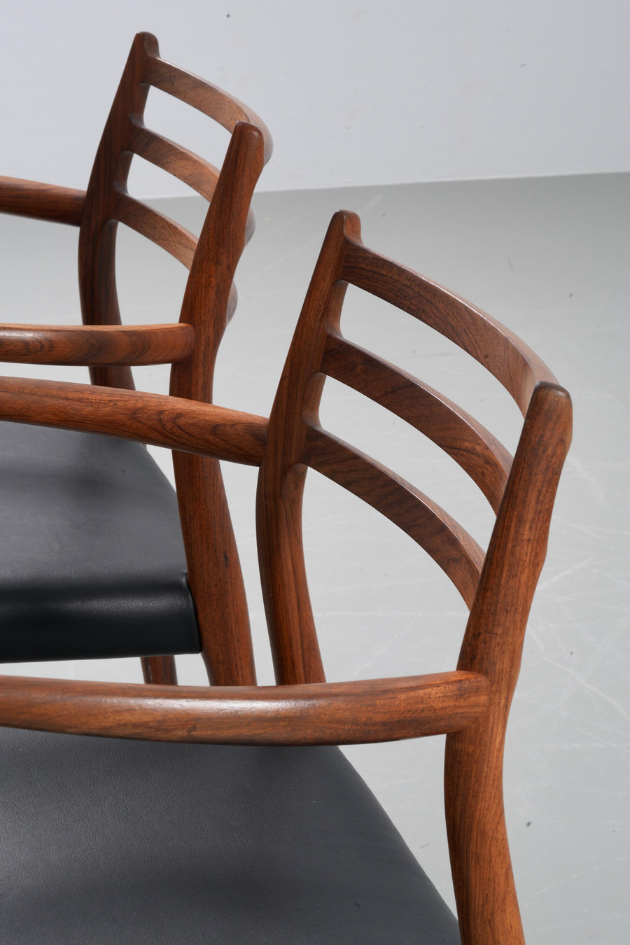 Niels Otto Mølller set of two Chair 62 in Rosewood and Leather, Denmark, 1960's