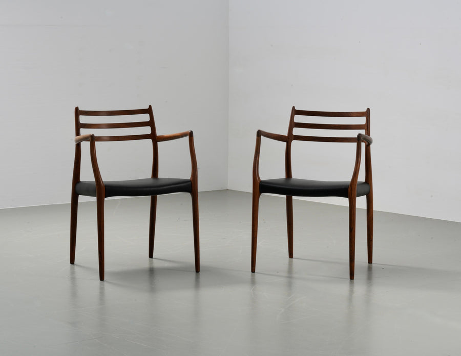 Niels Otto Mølller set of two Chair 62 in Rosewood and Leather, Denmark, 1960's
