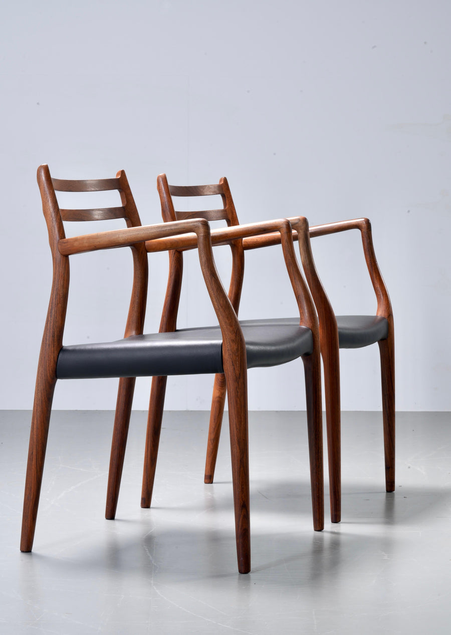Niels Otto Mølller set of two Chair 62 in Rosewood and Leather, Denmark, 1960's