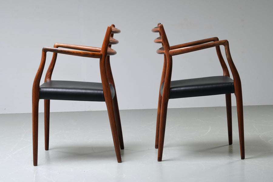 Niels Otto Mølller set of two Chair 62 in Rosewood and Leather, Denmark, 1960's