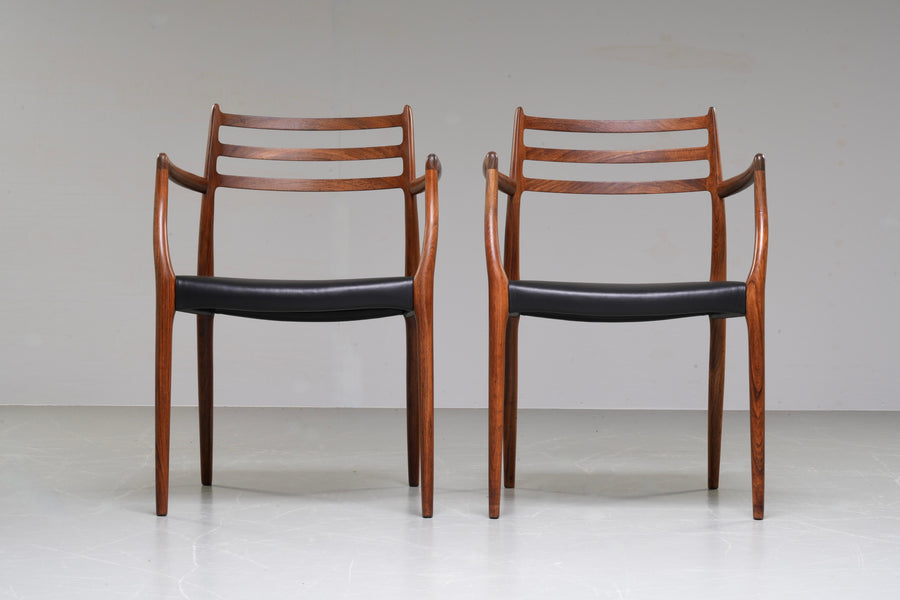 Niels Otto Mølller set of two Chair 62 in Rosewood and Leather, Denmark, 1960's
