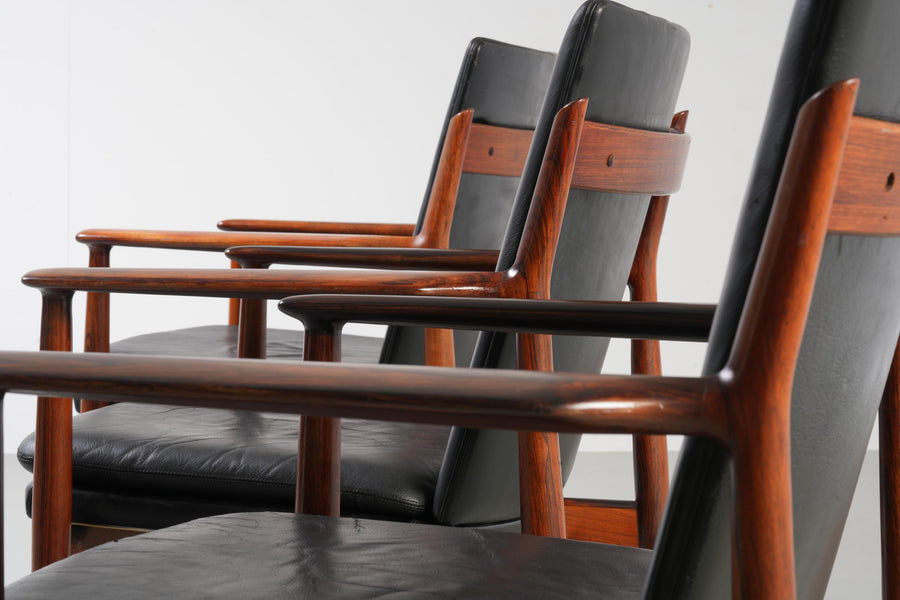 Arne Vodder set of 3 Armchairs in Rosewood and Leather mod. 431, Denmark, 1960's