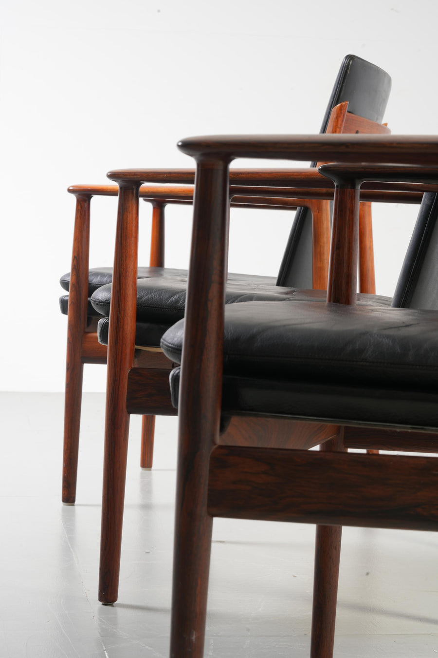 Arne Vodder set of 3 Armchairs in Rosewood and Leather mod. 431, Denmark, 1960's