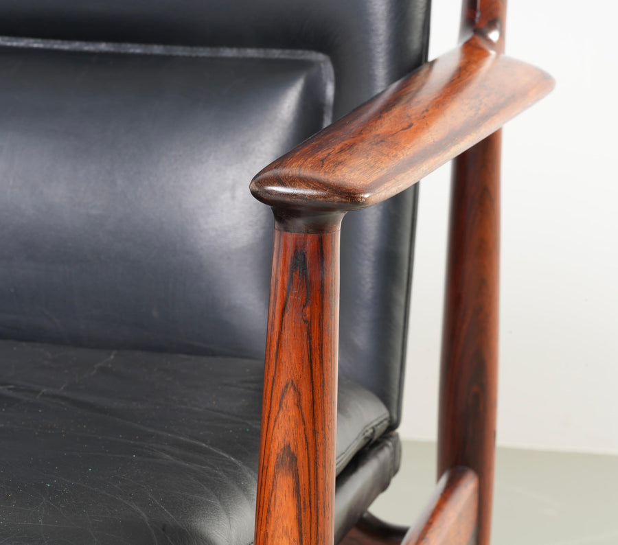 Arne Vodder set of 3 Armchairs in Rosewood and Leather mod. 431, Denmark, 1960's