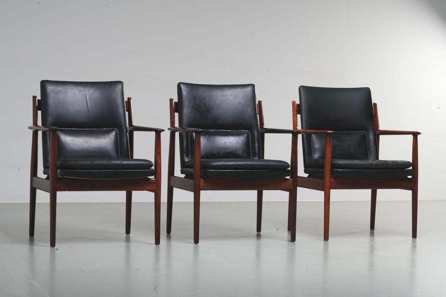 Arne Vodder set of 3 Armchairs in Rosewood and Leather mod. 431, Denmark, 1960's