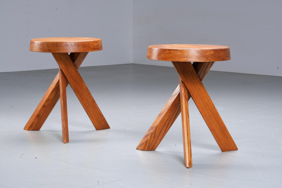 Set of 2 S13A Stools old version by Pierre Chapo in Elm, France, 1970's