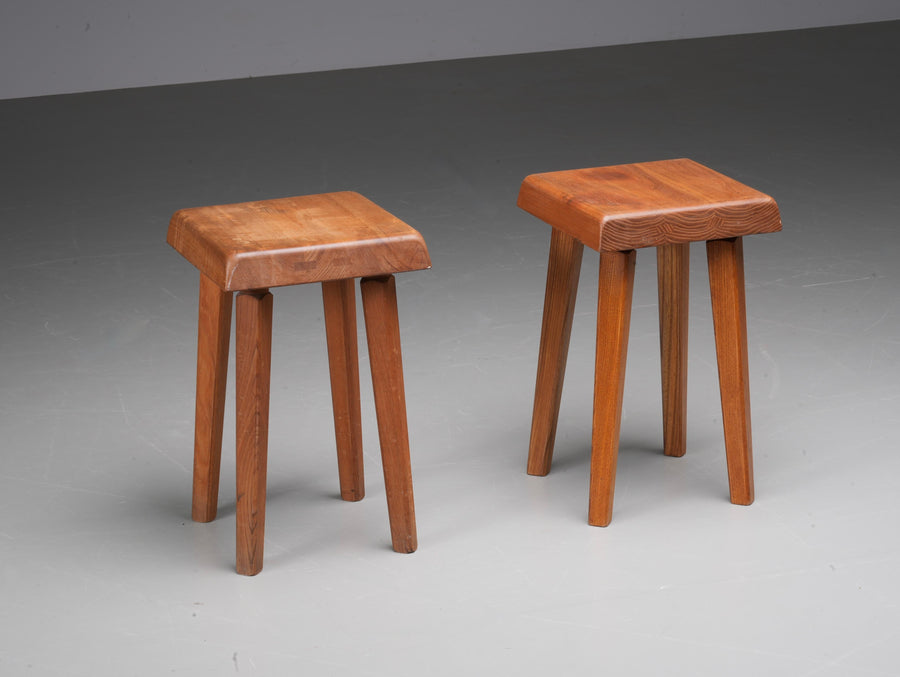 Set of 2 Pierre Chapo Stools S01 patinated old version in Elm, France, 1970's