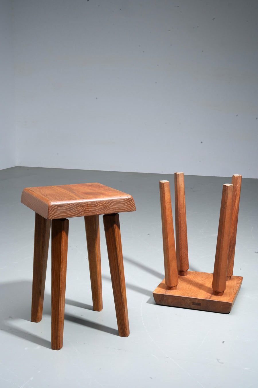 Set of 2 Pierre Chapo Stools S01 patinated old version in Elm, France, 1970's