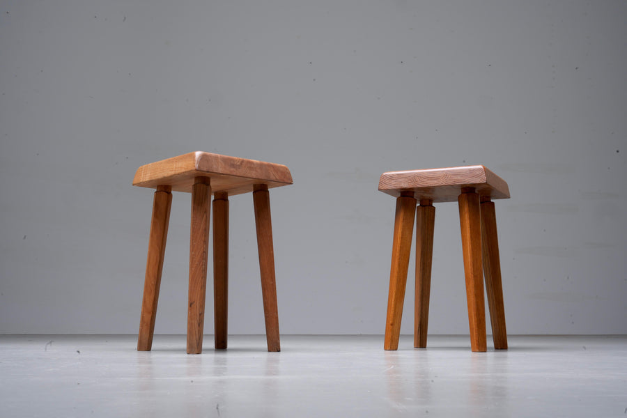 Set of 2 Pierre Chapo Stools S01 patinated old version in Elm, France, 1970's