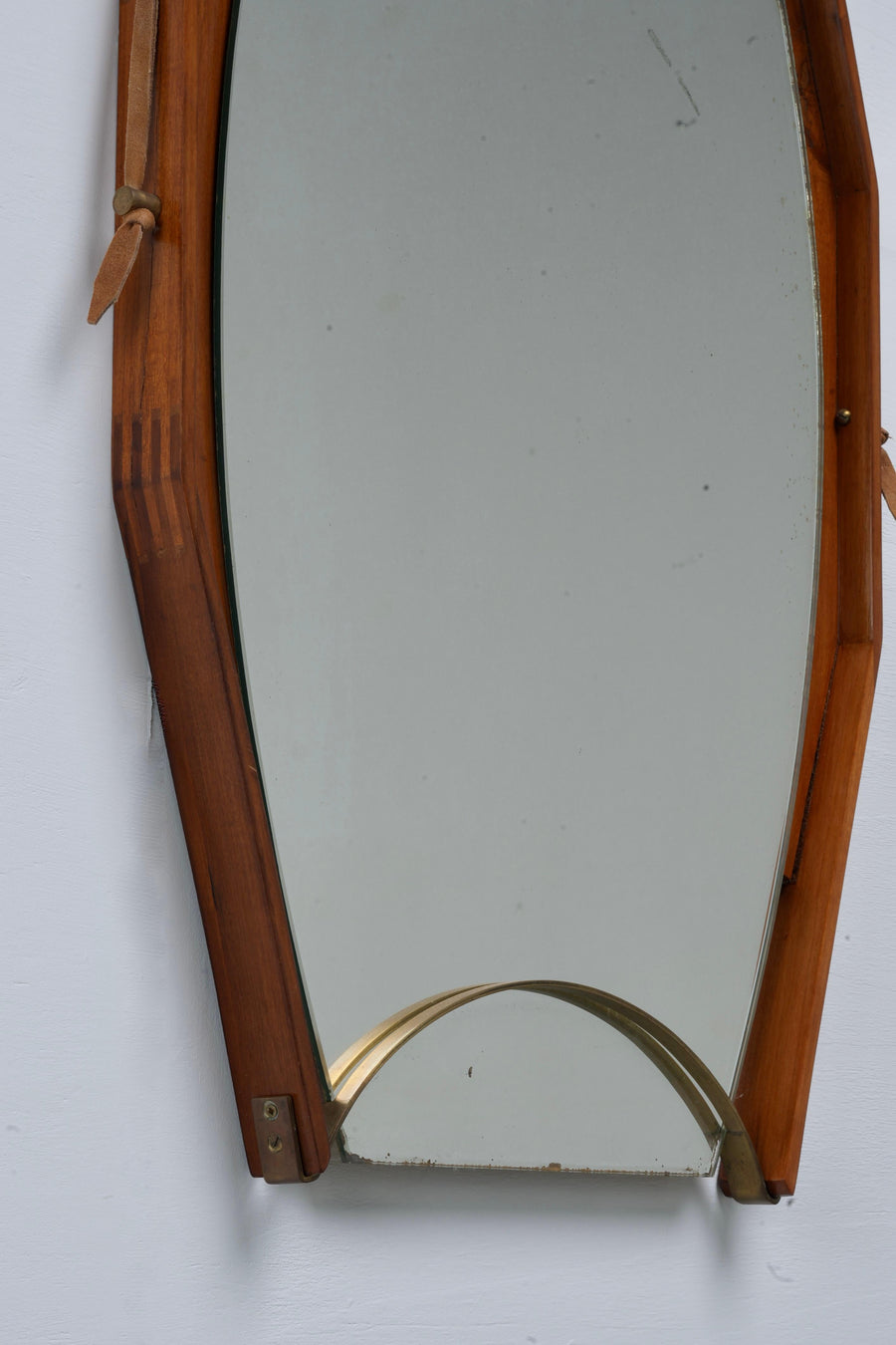 Wall Mirror in Walnut, Brass and Glass, Italy, 1950's