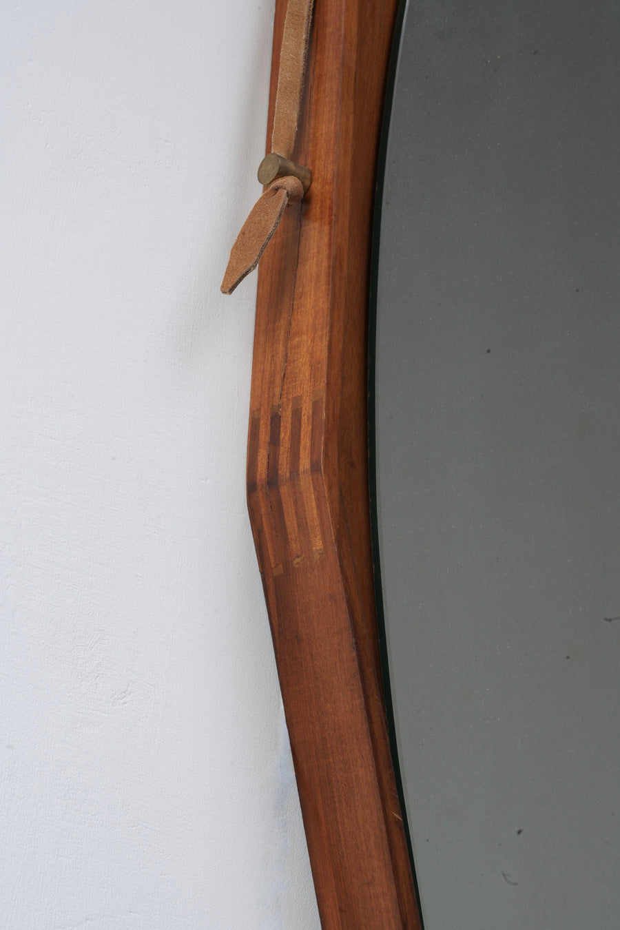 Wall Mirror in Walnut, Brass and Glass, Italy, 1950's