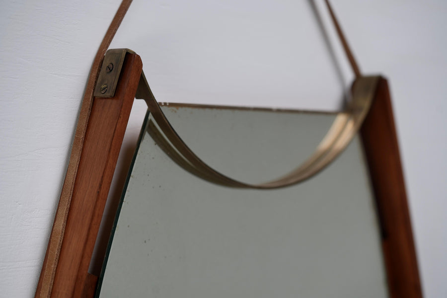 Wall Mirror in Walnut, Brass and Glass, Italy, 1950's