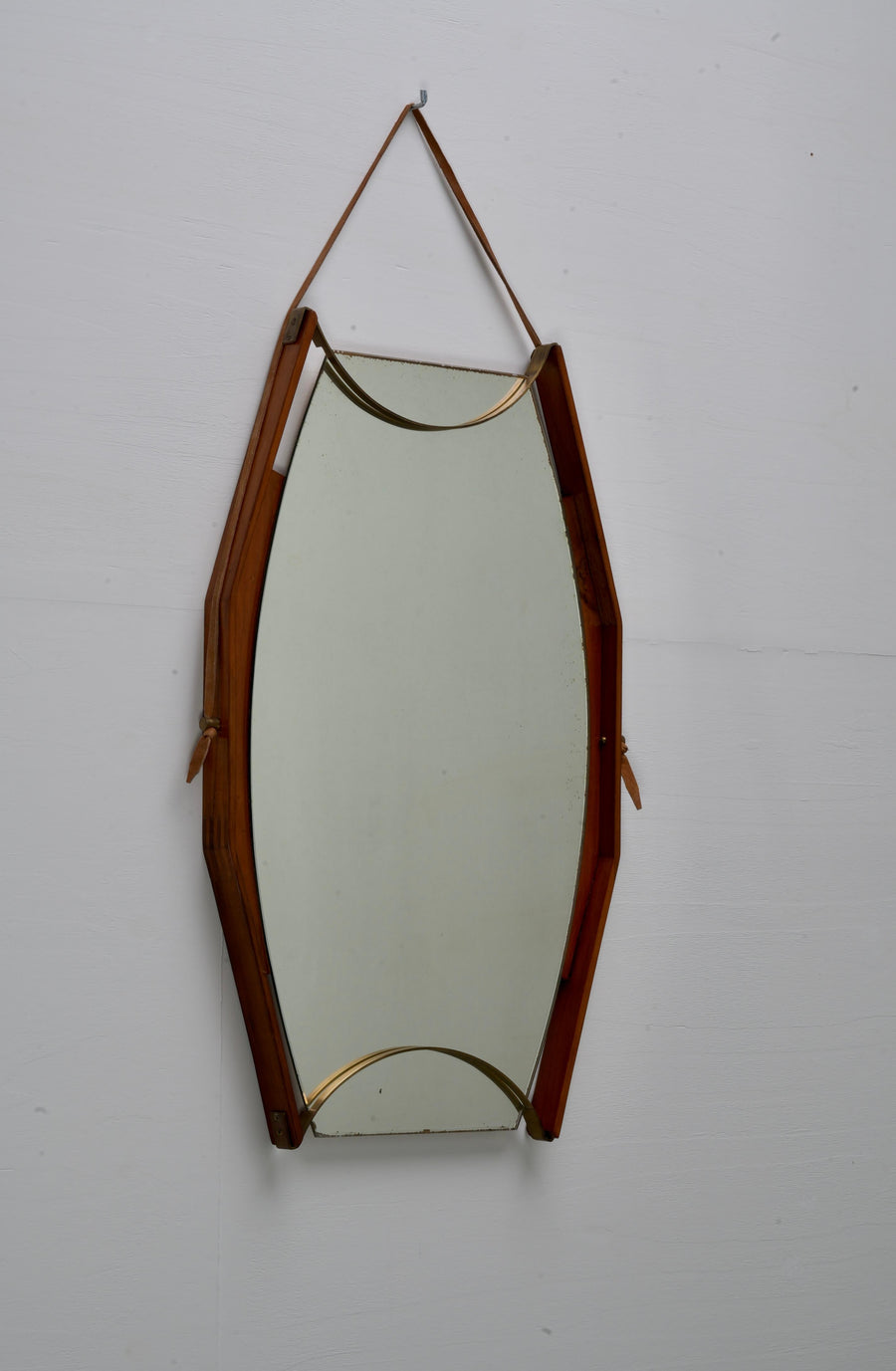 Wall Mirror in Walnut, Brass and Glass, Italy, 1950's