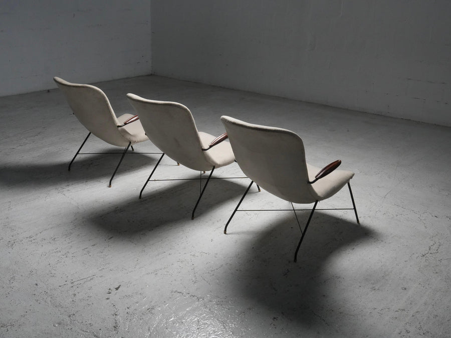 Set of 3 Lounge Chairs by Eisler and Hauner in Wood and Steel,  Brazil, 1960's