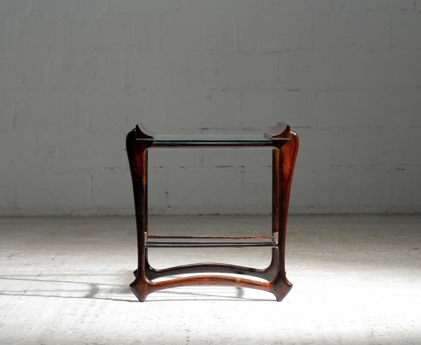 Side Table by Giuseppi Scapinelli, in Wood and Glass, Brazil, 1950's