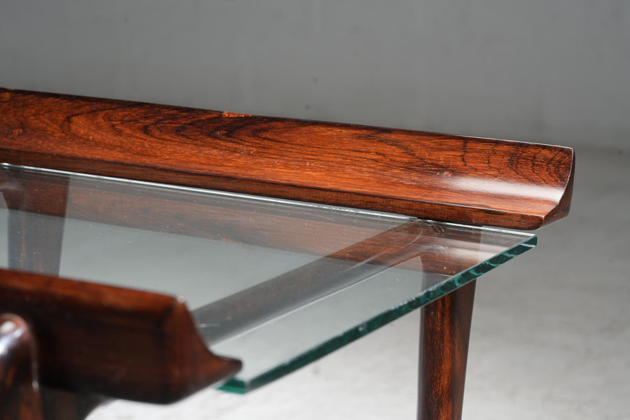 Side Table by Giuseppi Scapinelli, in Wood and Glass, Brazil, 1950's