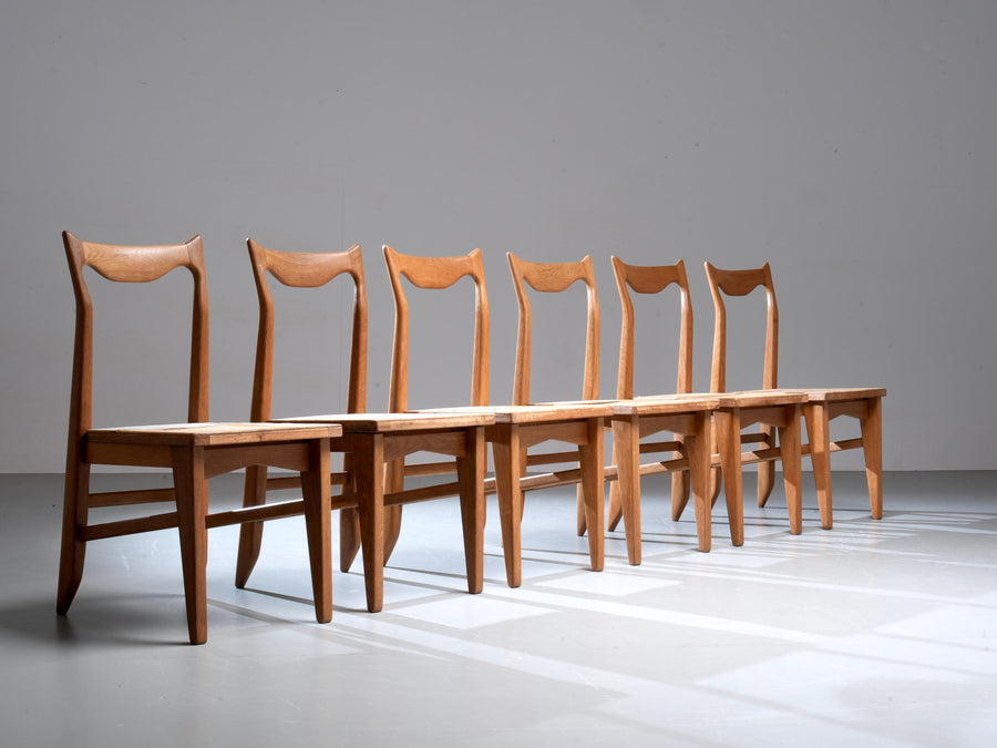 Set of 6 Guillerme et Chambron Dining Chairs in Oak, France, 1960's