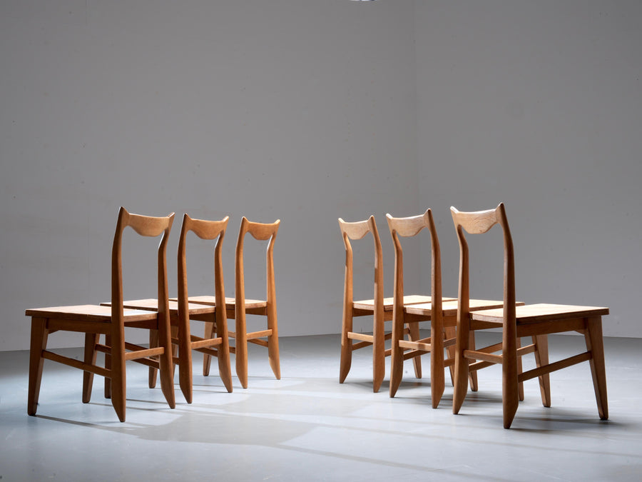 Set of 6 Guillerme et Chambron Dining Chairs in Oak, France, 1960's