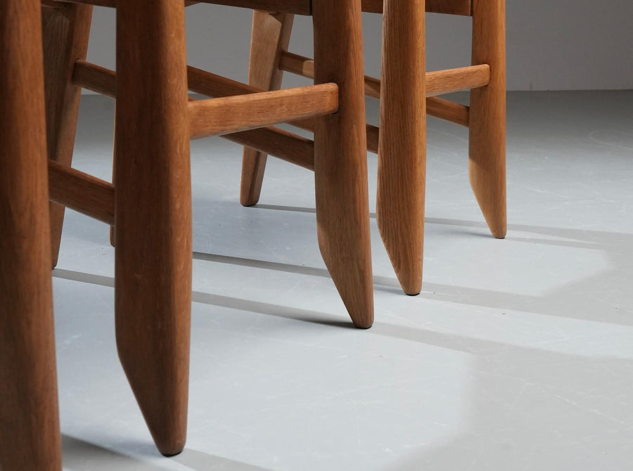 Set of 6 Guillerme et Chambron Dining Chairs in Oak, France, 1960's