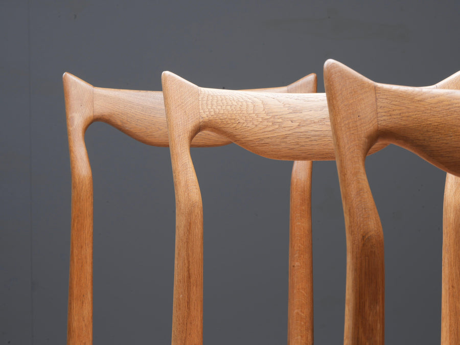 Set of 6 Guillerme et Chambron Dining Chairs in Oak, France, 1960's