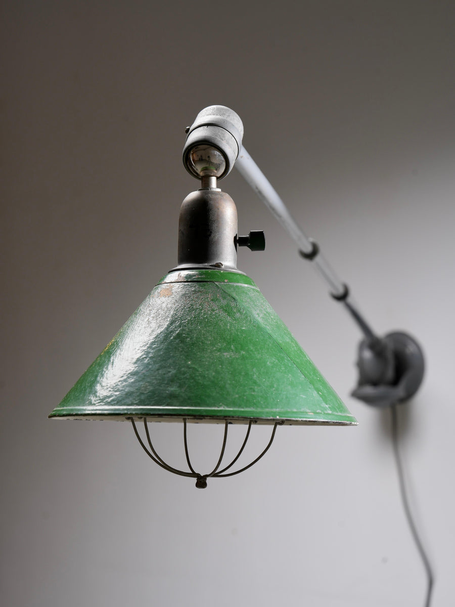 Old Version Johan Petterson Triplex Lamp with Green Shade, Sweden, 1930's