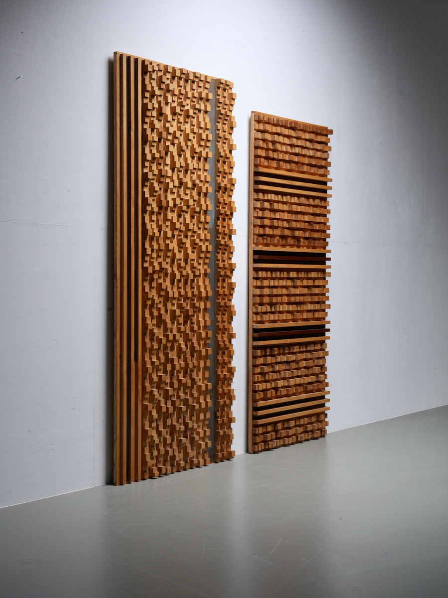 Set of 2 Wall Panels by Stefano d"Amico in Ash and Brass, Italy, 1970's