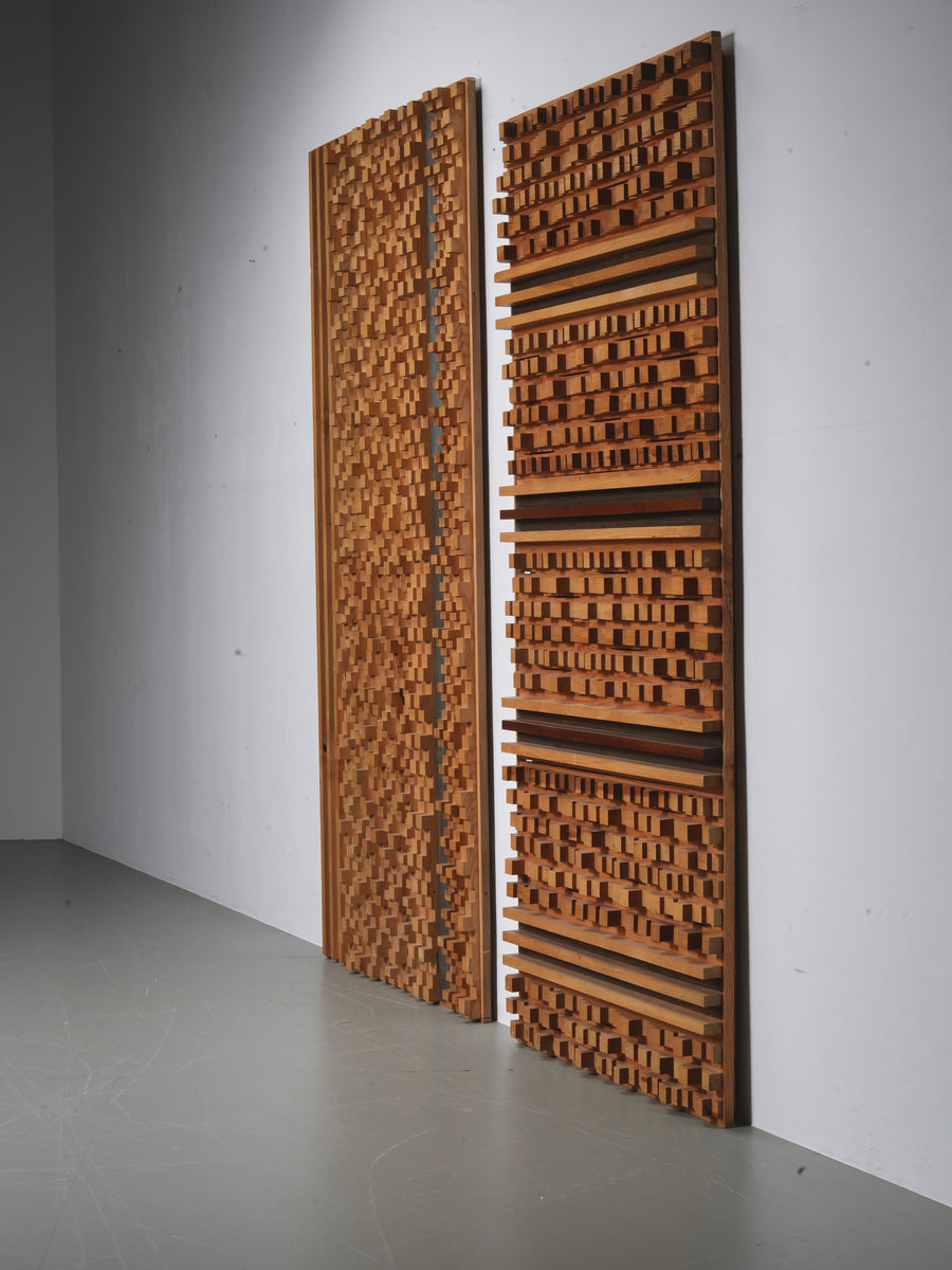 Set of 2 Wall Panels by Stefano d"Amico in Ash and Brass, Italy, 1970's