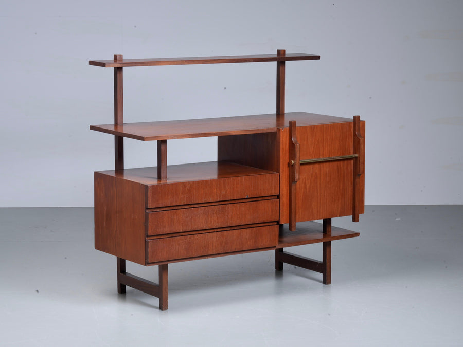 Geometrical Credenza in Wood and Brass, Italy 1960's