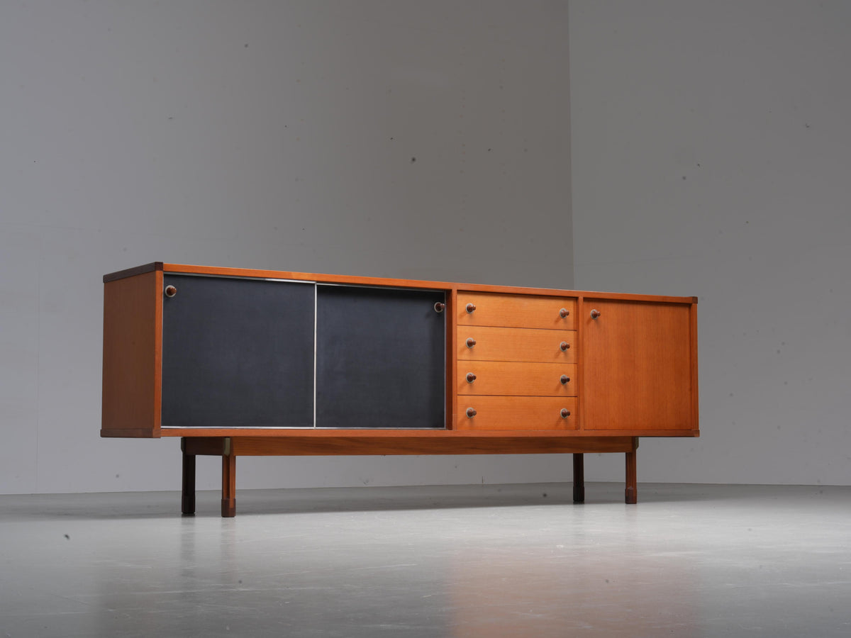 Italian Sideboard in Teak, Metal and Black Laminate, 1960's